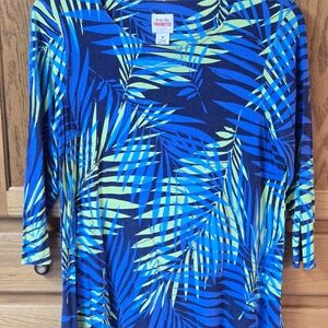 Ruby Rd Womens Tropical Floral Top 3/4 Sleeve Rayon/Spandex Longer on Sides Sz M